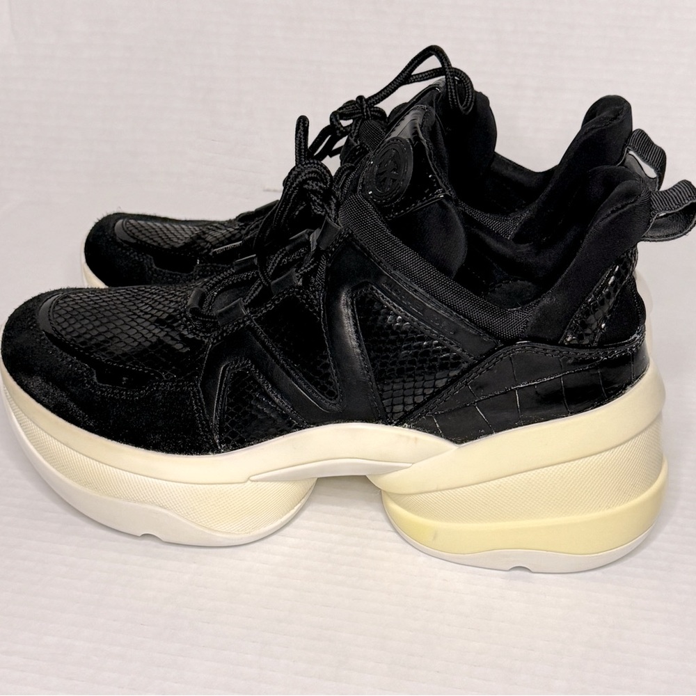 Michael Kors Olympia Canvas and Suede Trainer Platform Sneaker 9 1/2
